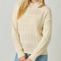 mystree Cutout Mock Neck Sweater Top in ivory - women's sweater