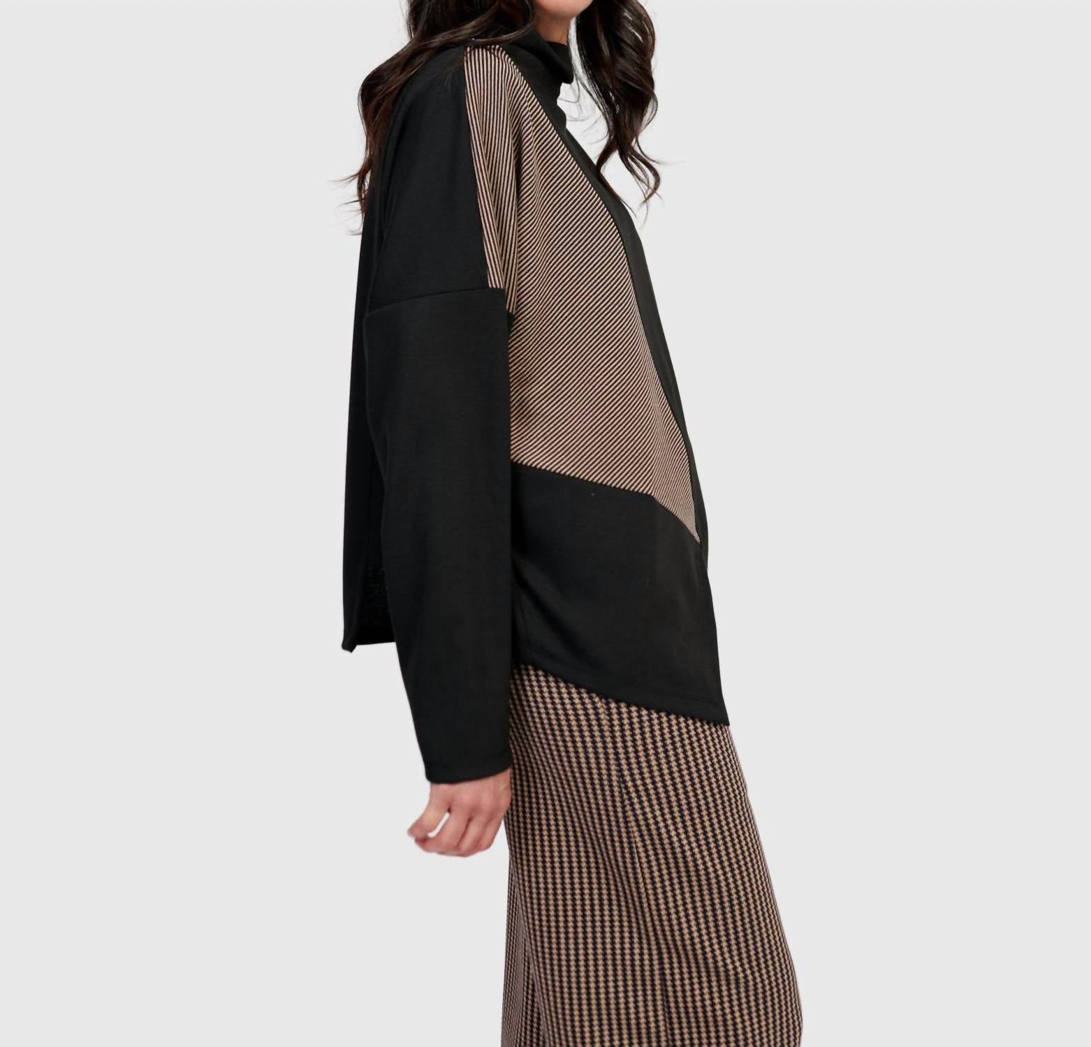 ALEMBIKA Brighton Funnel Top in chocolate - women's long sleeve top - alternate view
