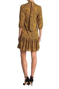 Nanette Lepore - High Neck 3/4 Sleeve Ruffled Hem Chiffon Dress