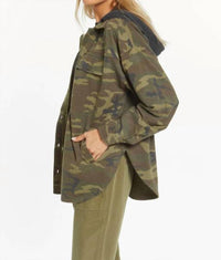 Thread & Supply Hooded Camo Shacket in green - women's top - detail view