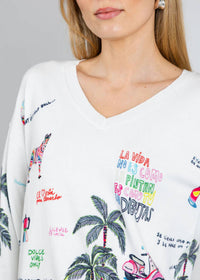 Vilagallo - Martina Print V-neck Sweater