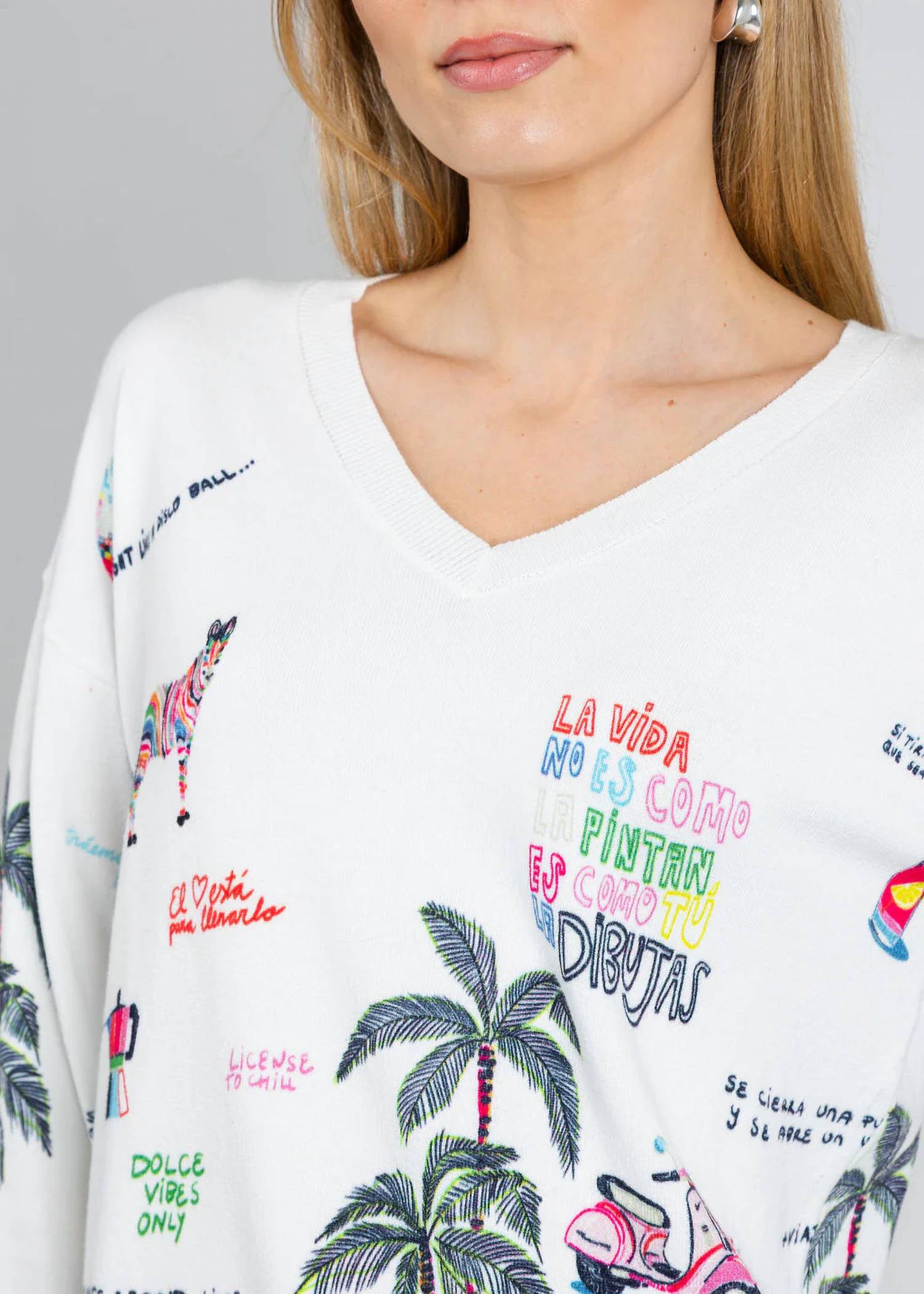 Vilagallo - Martina Print V-neck Sweater