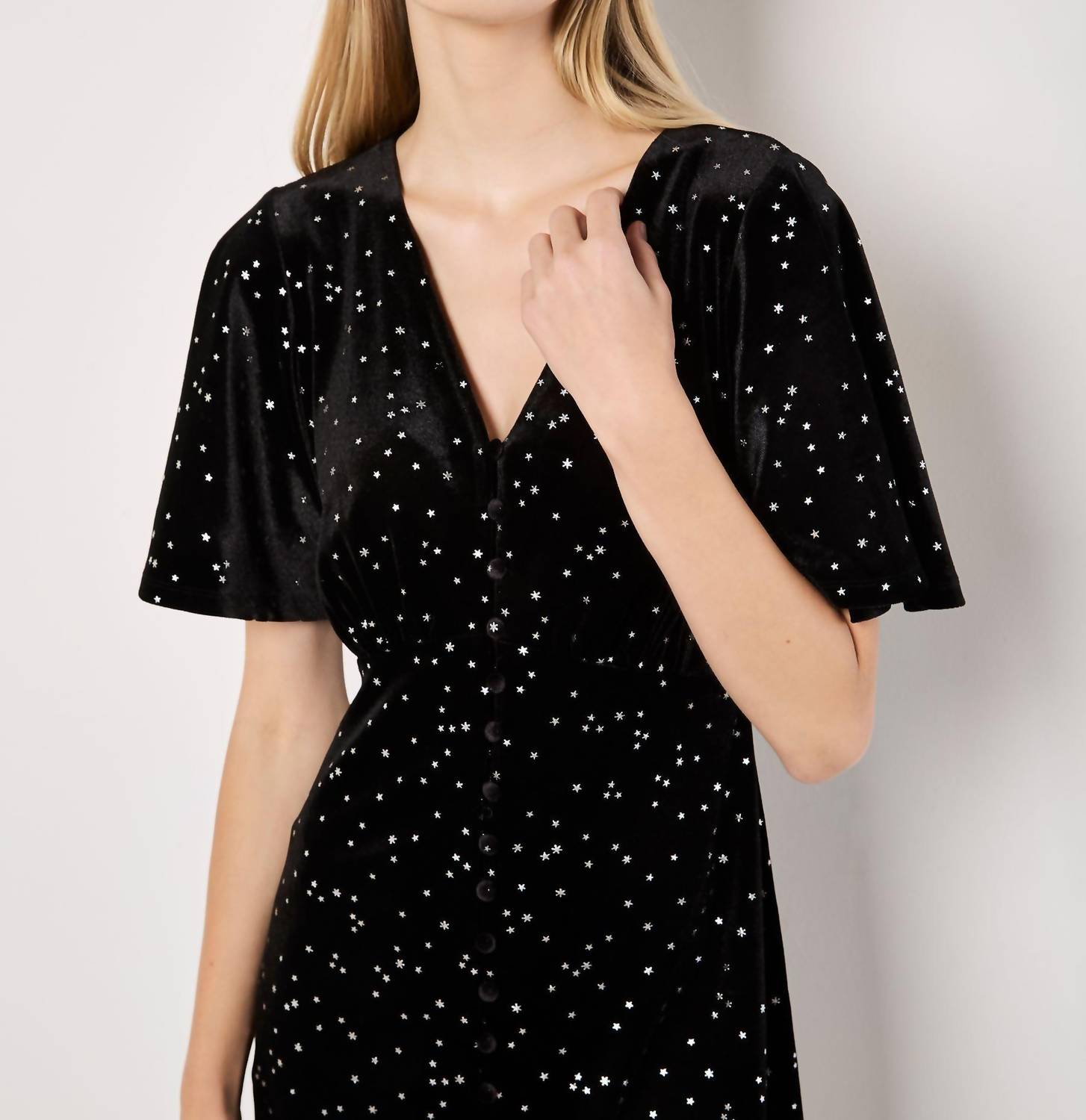 Apricot - Button Thru Star Velvet Dress