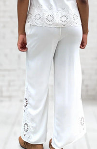bobi Embroidered Eyelet Pant in white - women's pants - detail view