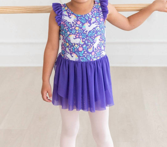 Rufflebutts - Girls Unicorn Meadow Flutter Sleeve Dance And Gymnastics Leotard