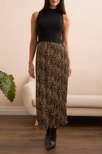 TRIBAL Sleeveless Twofer Maxi Dress in leopard - women's dress