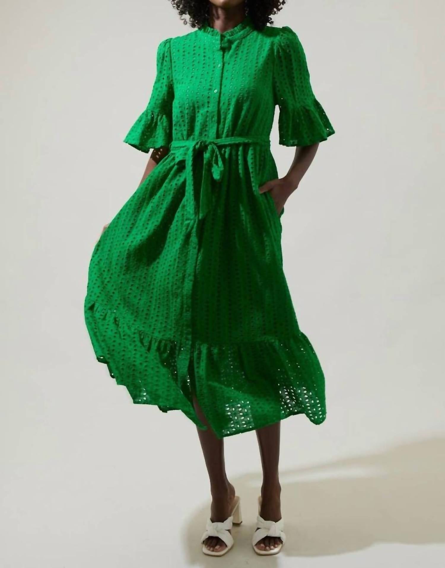Sugarlips - Eyelet Button Down Midi Dress