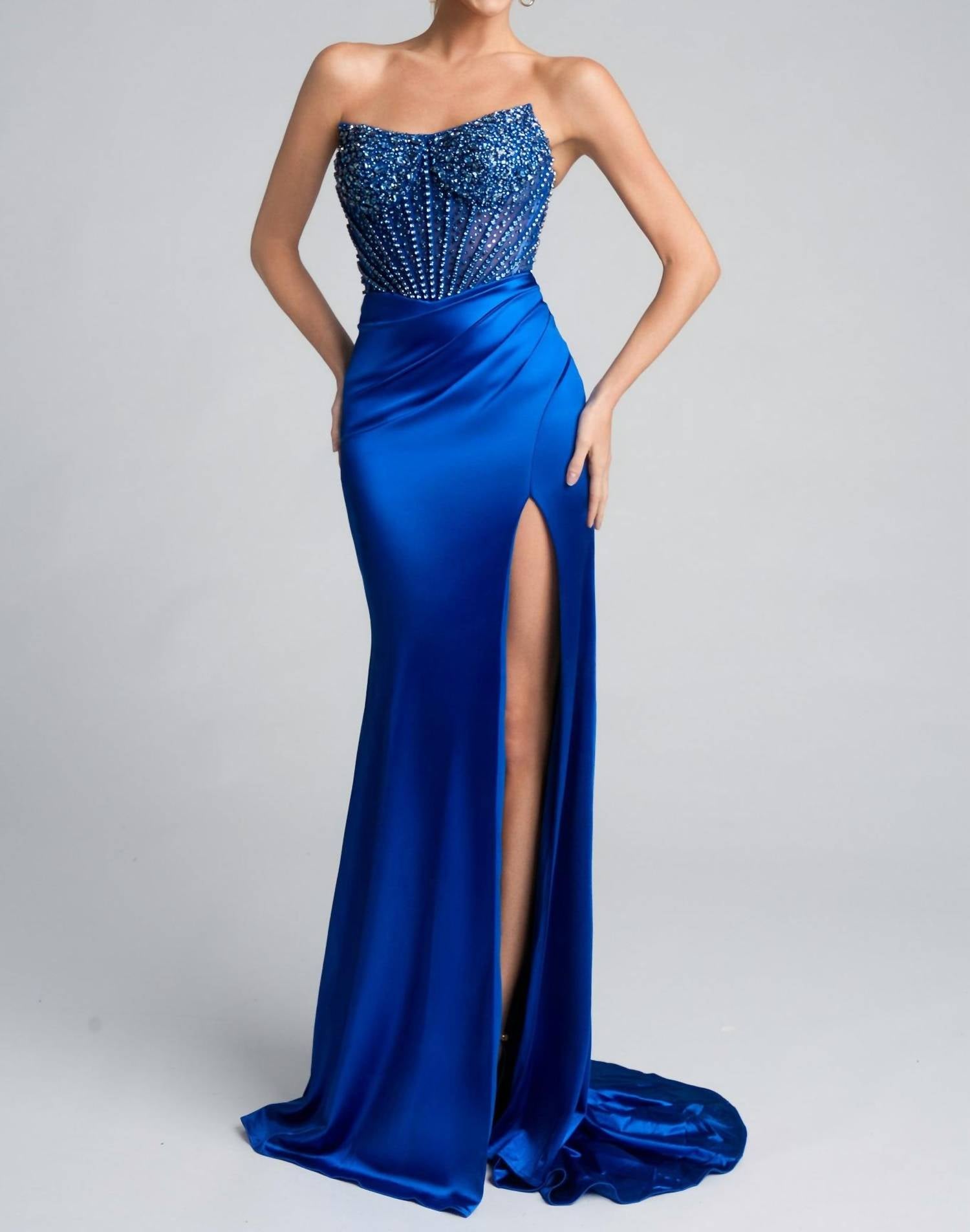 PORTIA&SCARLETT Stunning Satin Daring Prom Gown in royal - women's dress