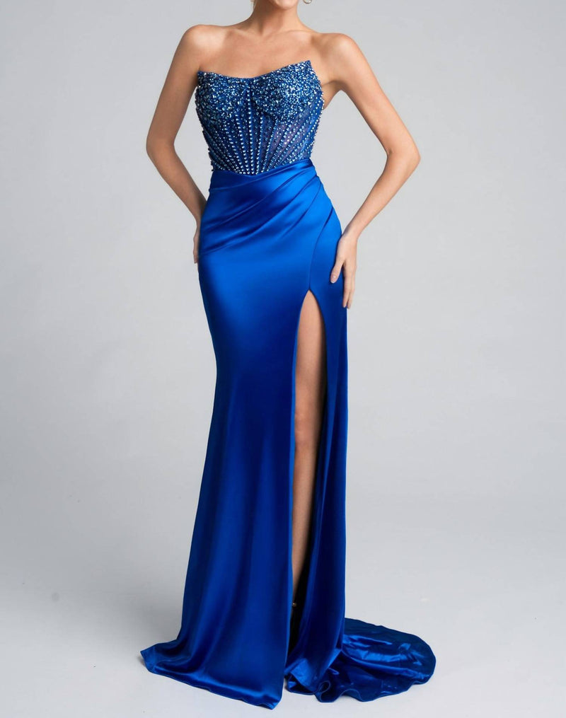 PORTIA&SCARLETT Stunning Satin Daring Prom Gown in royal - women's dress