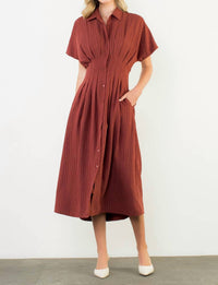 THML Short Sleeve Striped Maxi Dress in red - women's dress