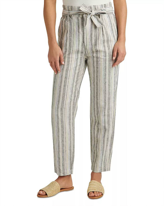 Jag - Belted Linen Stripe Pleated Pants