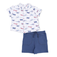 Angel Dear - Kids Vintage Planes Muslin Polo With Casual Short Set