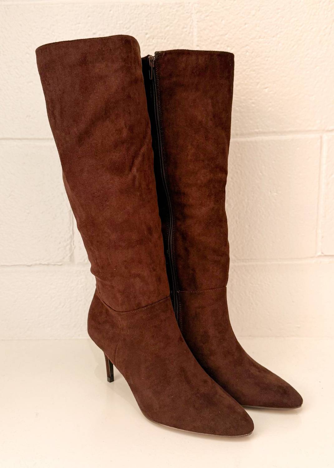 Let's See Style Women's Smooth Style Suedeish Heeled Boots in brown - women's shoe