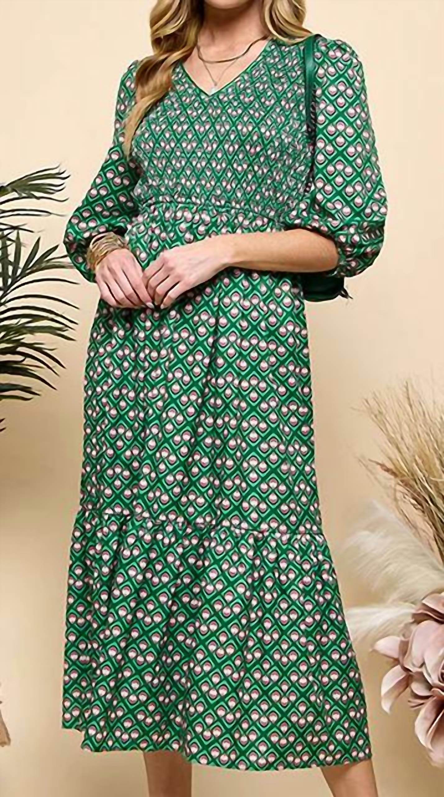 CEZELE Smocked Midi Dress in green - women's dress - detail view