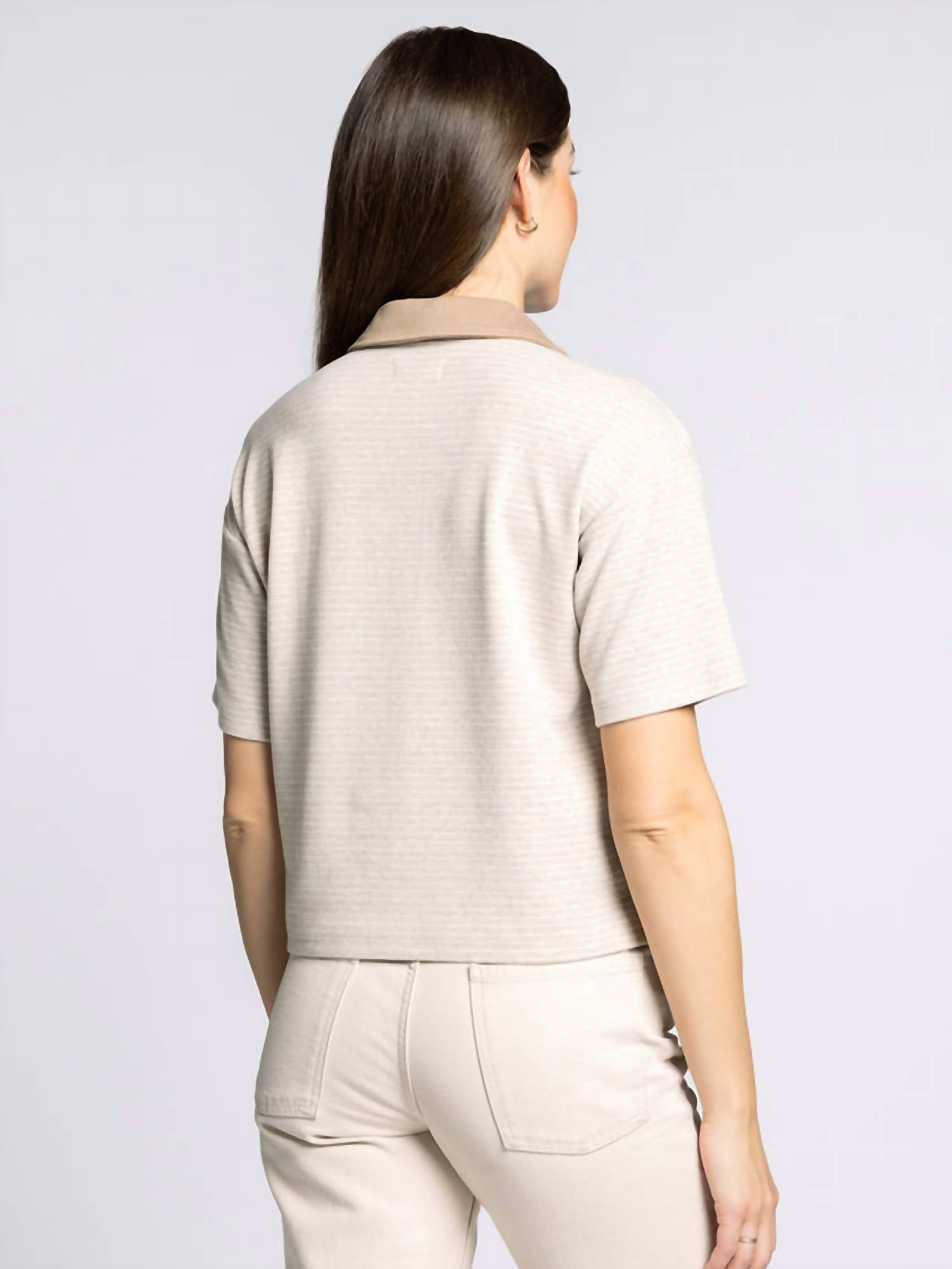 Thread & Supply Calix Thin Stripe Top in tan white - women's t-shirt - detail view