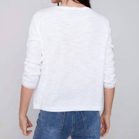 CHARLIE B Flower Power Sweater in white - women's long sleeve top - alternate view