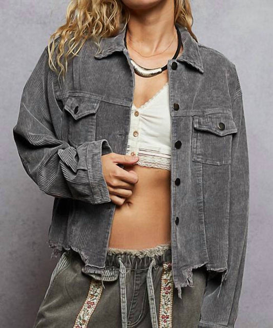 Pol - Corduroy Raw Hem Jacket