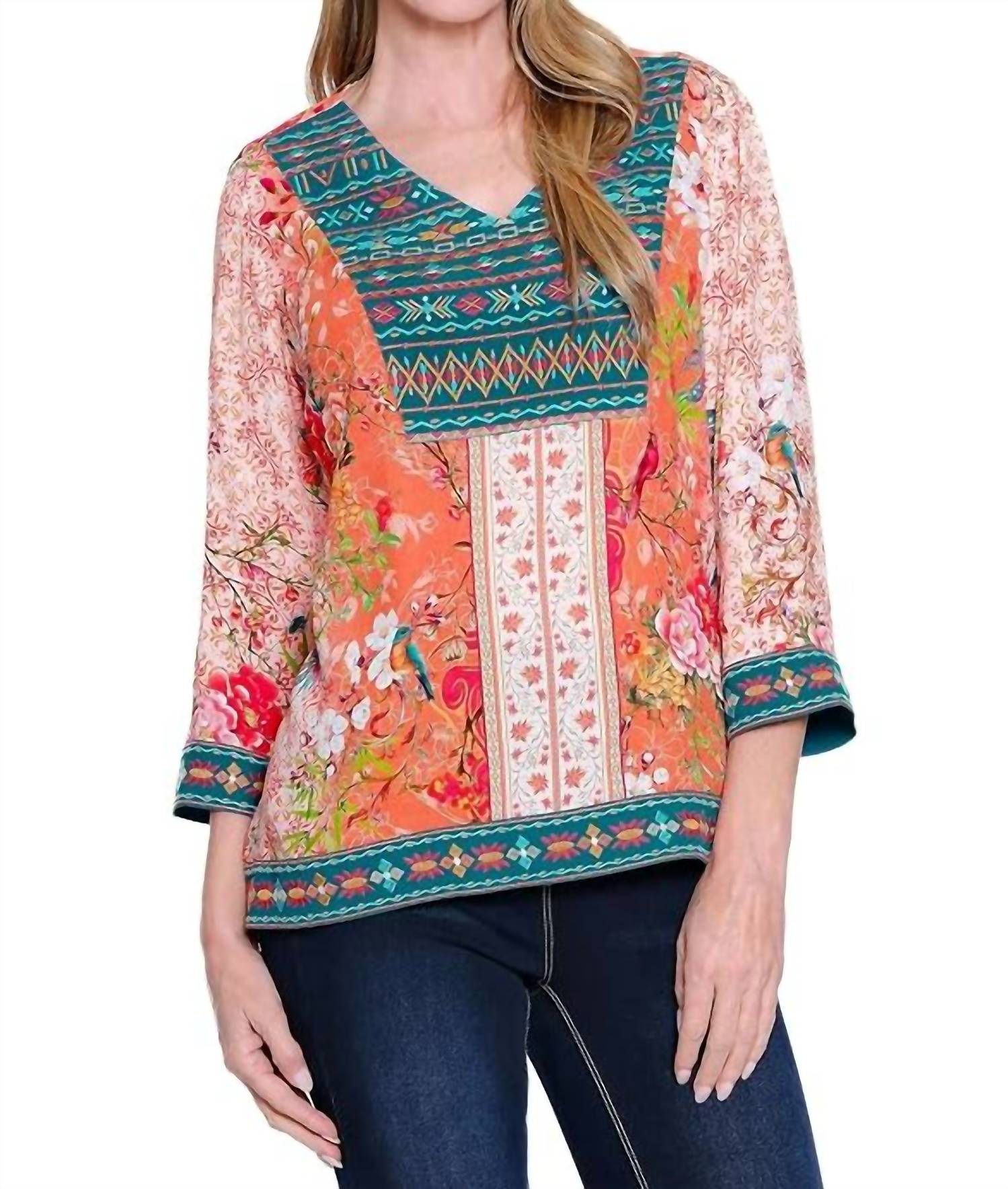 John Mark - Embroidered V-neck Top