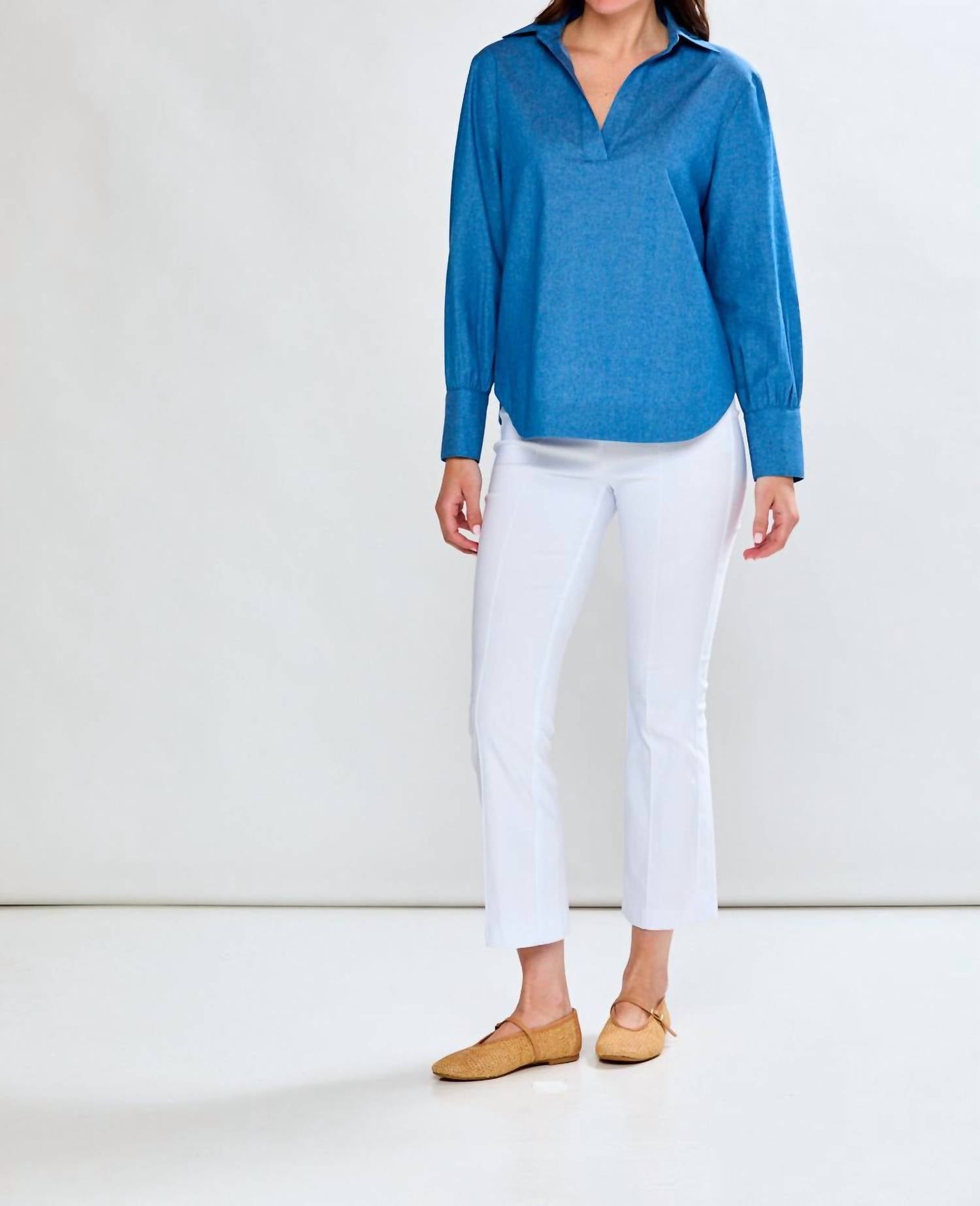 SARA CAMPBELL Jacqueline V-neck Top in blue - women's long sleeve top - view 4