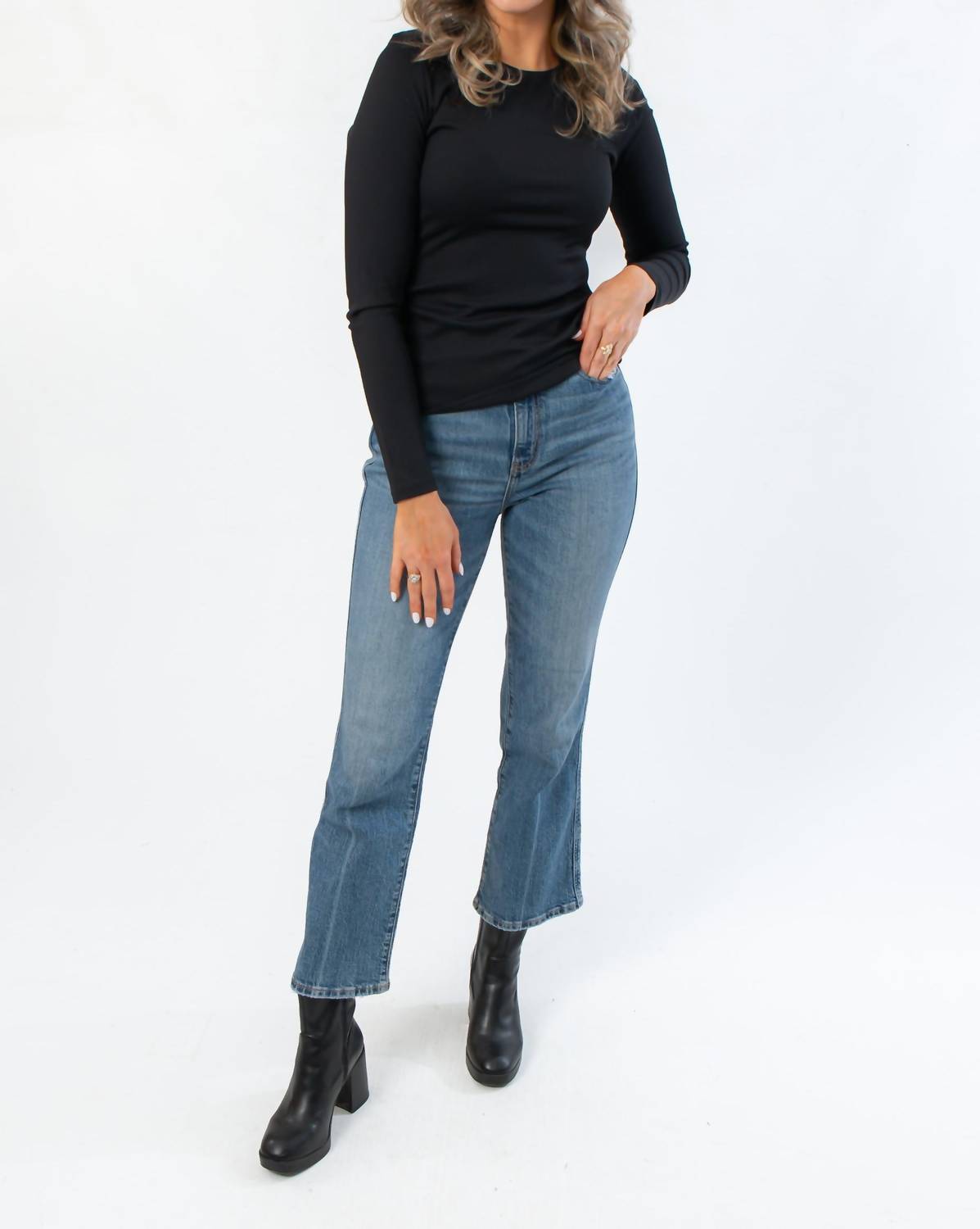 RD Style Roxi Ribbed Knit Top in jet black - women's long sleeve top