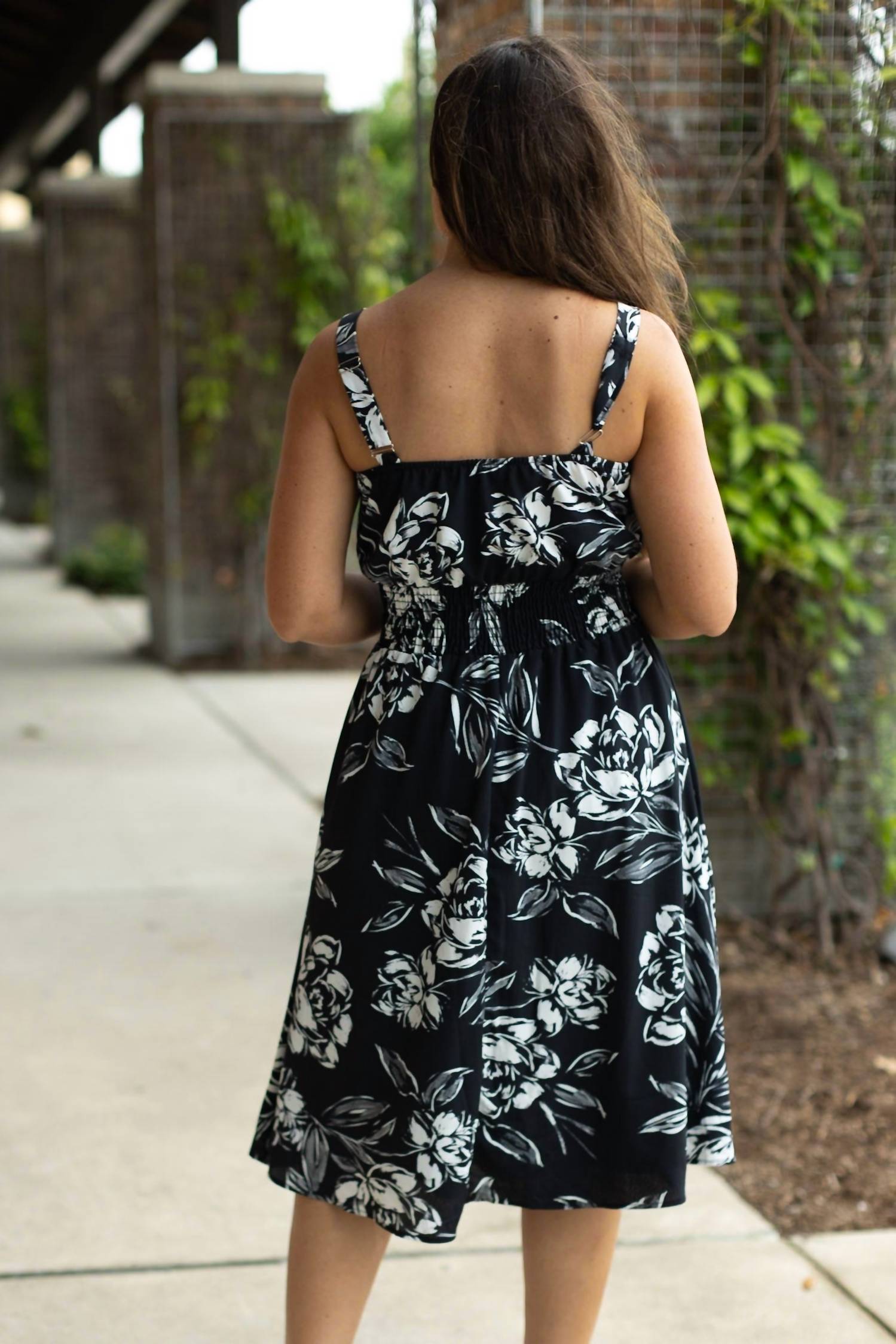Michelle Mae Cassidy Midi Dress in black and white floral - women's dress - alternate view
