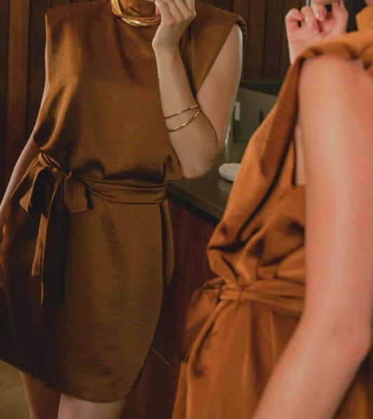 Glam - Mock Neck Satin Mini Dress