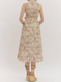 entro Animal Print Button Up Maxi Dress in brown - women's dress - detail view