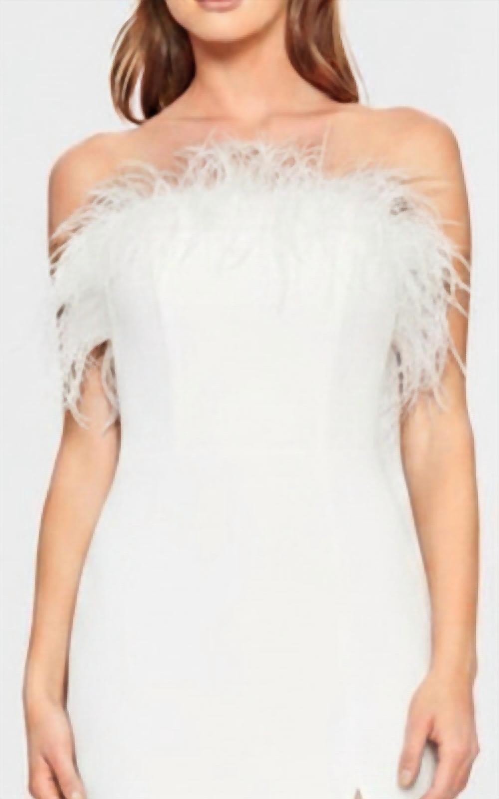Faviana - Feather Trim Dress With Leg Slit