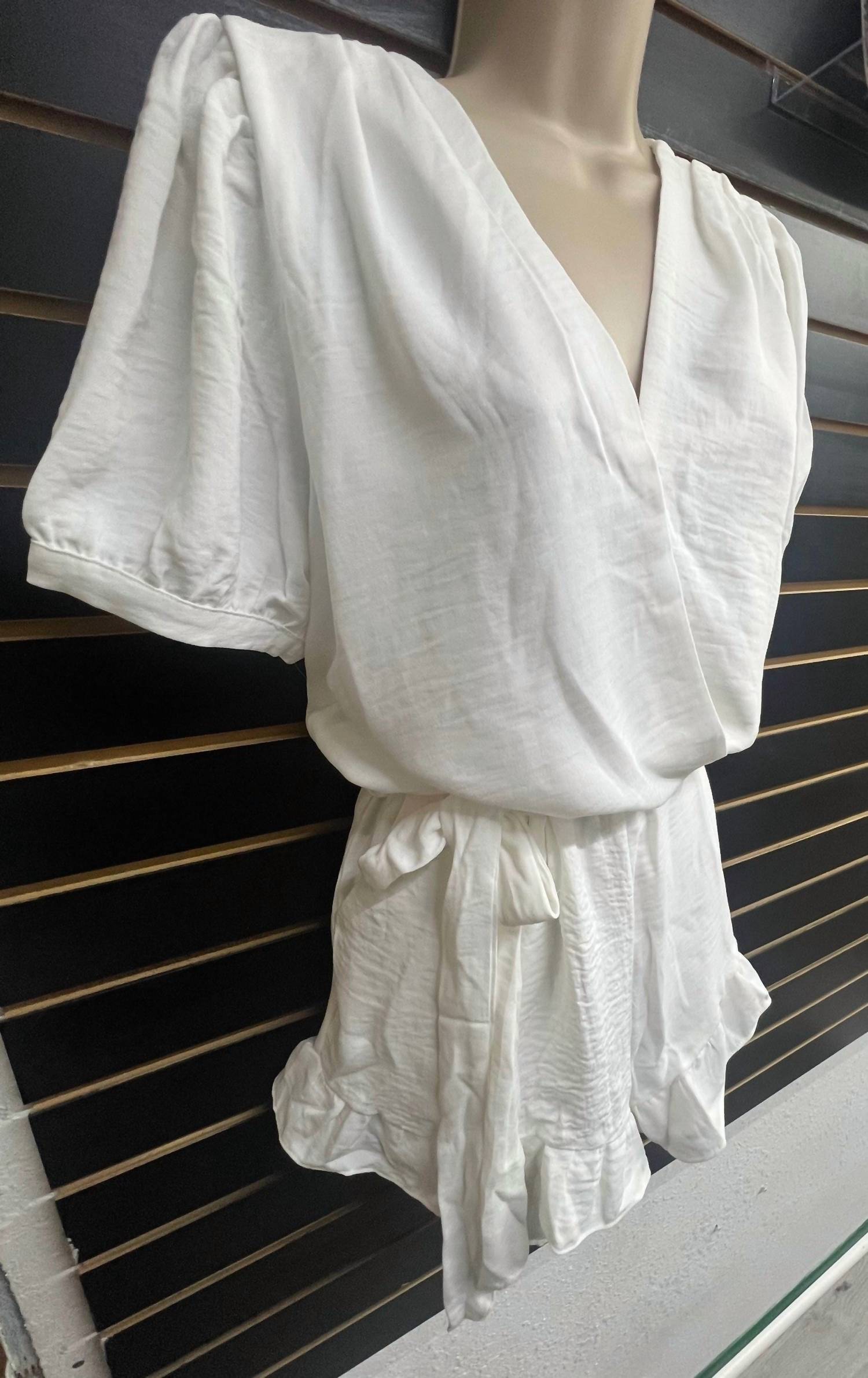 ee:some Women's Chic Tie Waist Romper in ivory - women's pants - detail view