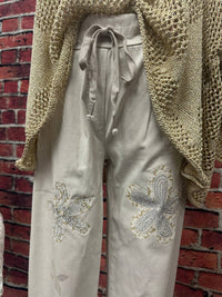 Tempo Paris - Women's Embellished Floral Drawstring Pants