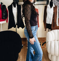 Little Daisy Closet - Midnight Leopard Lace Sleeve Top