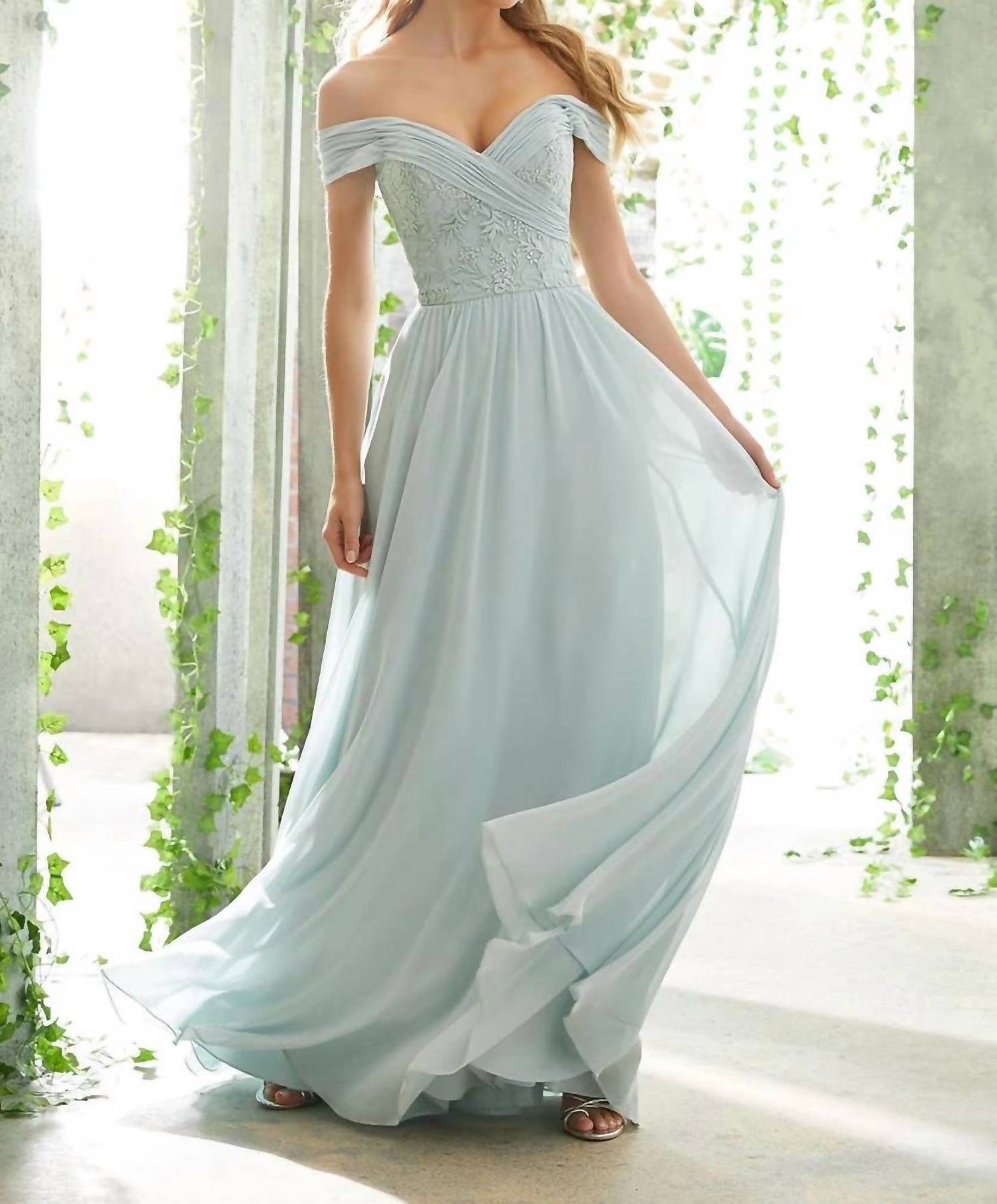Morilee - Off The Shoulder Embroidered Bodice Bridesmaids Dress