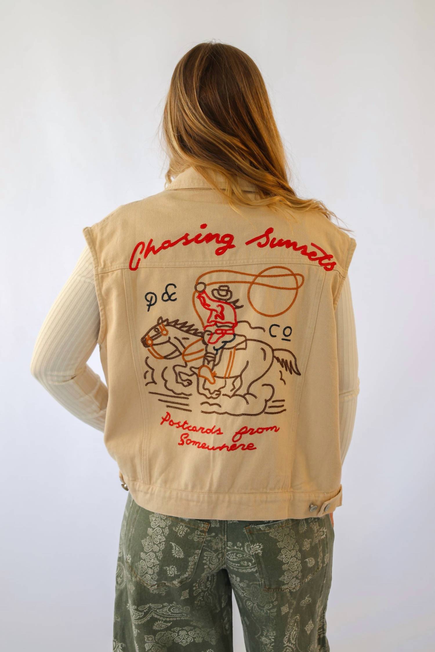Urban Daizy - Western Sunset Embroidered Denim Vest