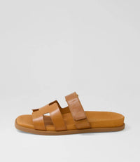 Django & Juliette Women's Nodette Flat Leather Sandal in tan - women's sandal