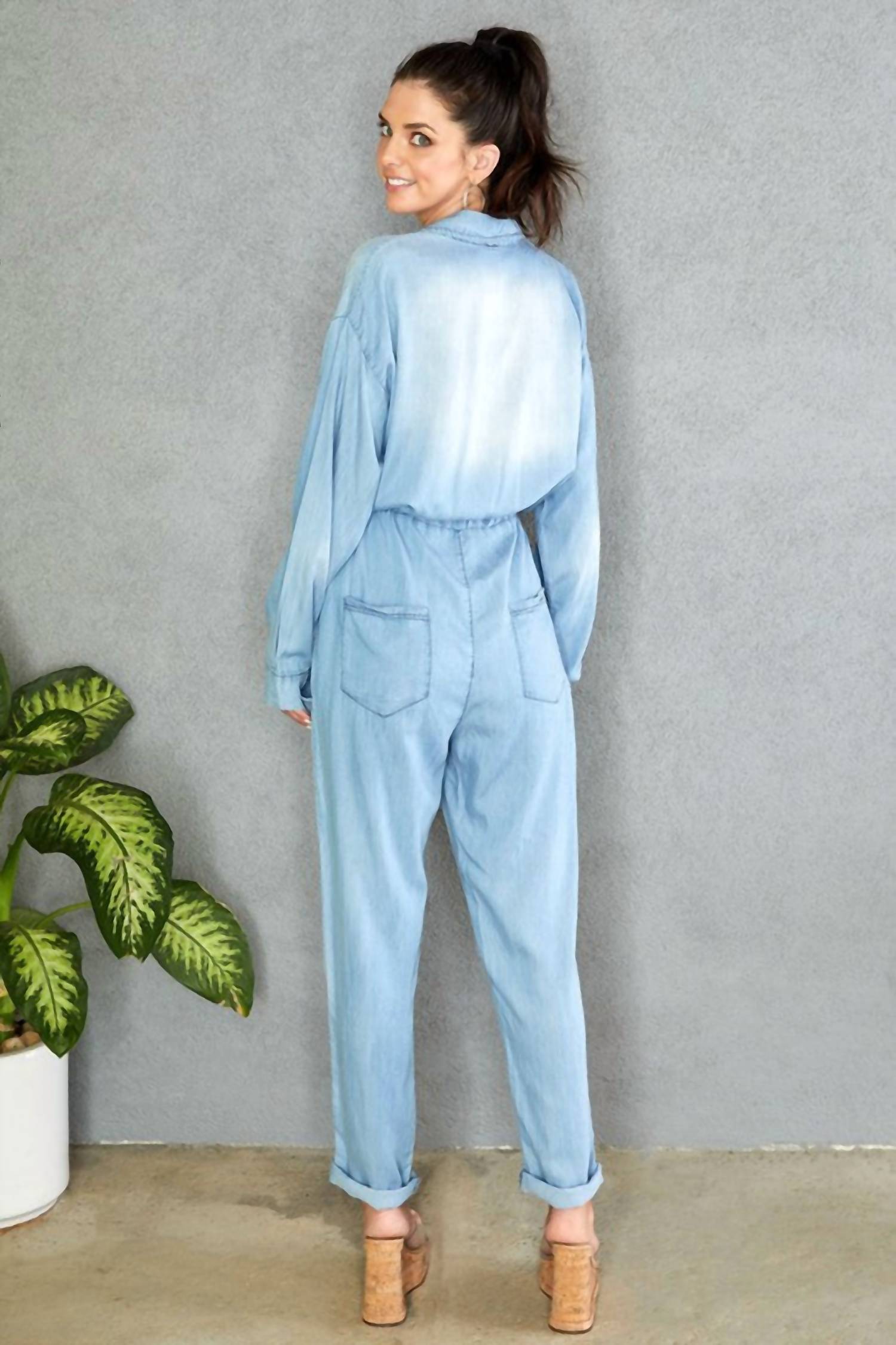 Venti6 - FRONT BOX POCKET LONG SLEEVE JUMPSUIT