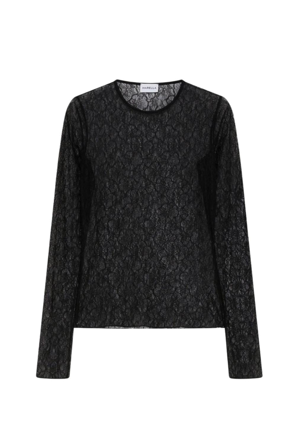 MARELLA Ebano Lace Stretch Long Sleeve Top in black - women's long sleeve top - view 4