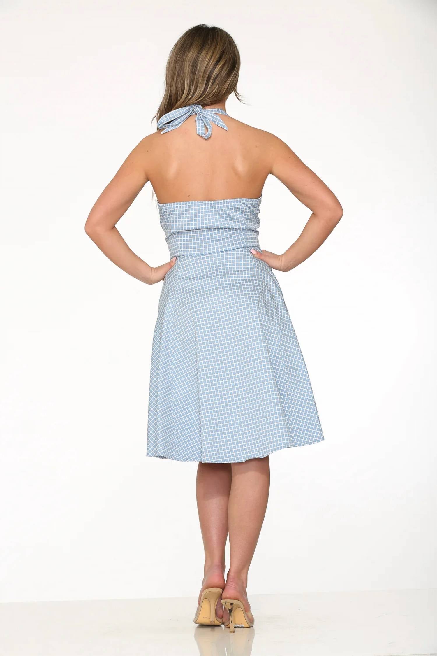 Orchid Bloom - Checkmate Halter Swing Dress