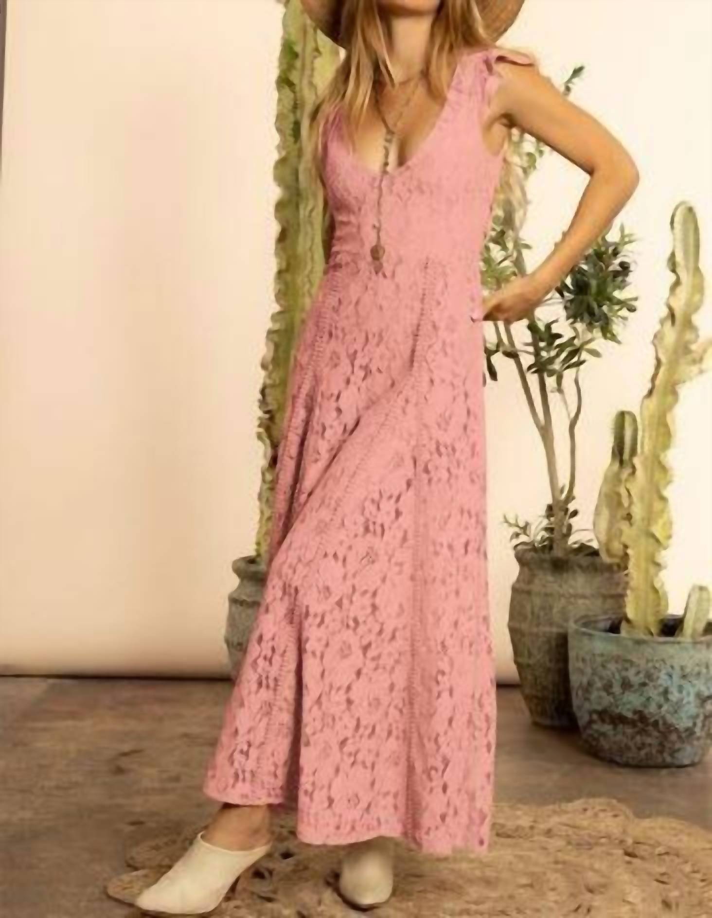 Blue Buttercup - Rose Lace Flutter Sleeve Jumpsuit