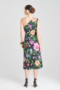 Natori Junko Cotton Poplin Asymmetrical Drape Dress in black multi - women's dress - alternate view