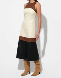 THML Sleeveless Faux Leather Midi Dress in colorblock - women's dress - alternate view