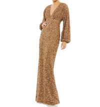 Mac Duggal - Sequin V Neck Long Sleeve Evening Gown