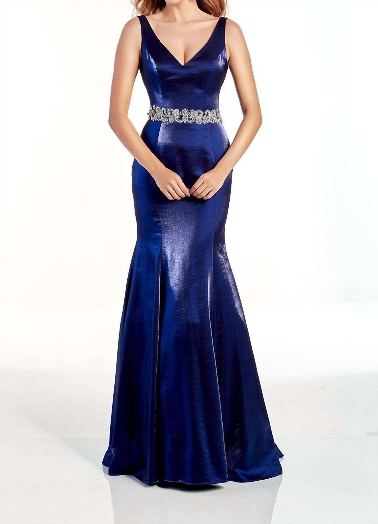 ALYCE PARIS Shimmer Satin Mermaid Gown in navy - women's dress