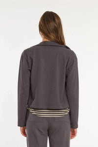mododoc Double Breasted Crop Shacket in washed ebony - women's jacket - detail view