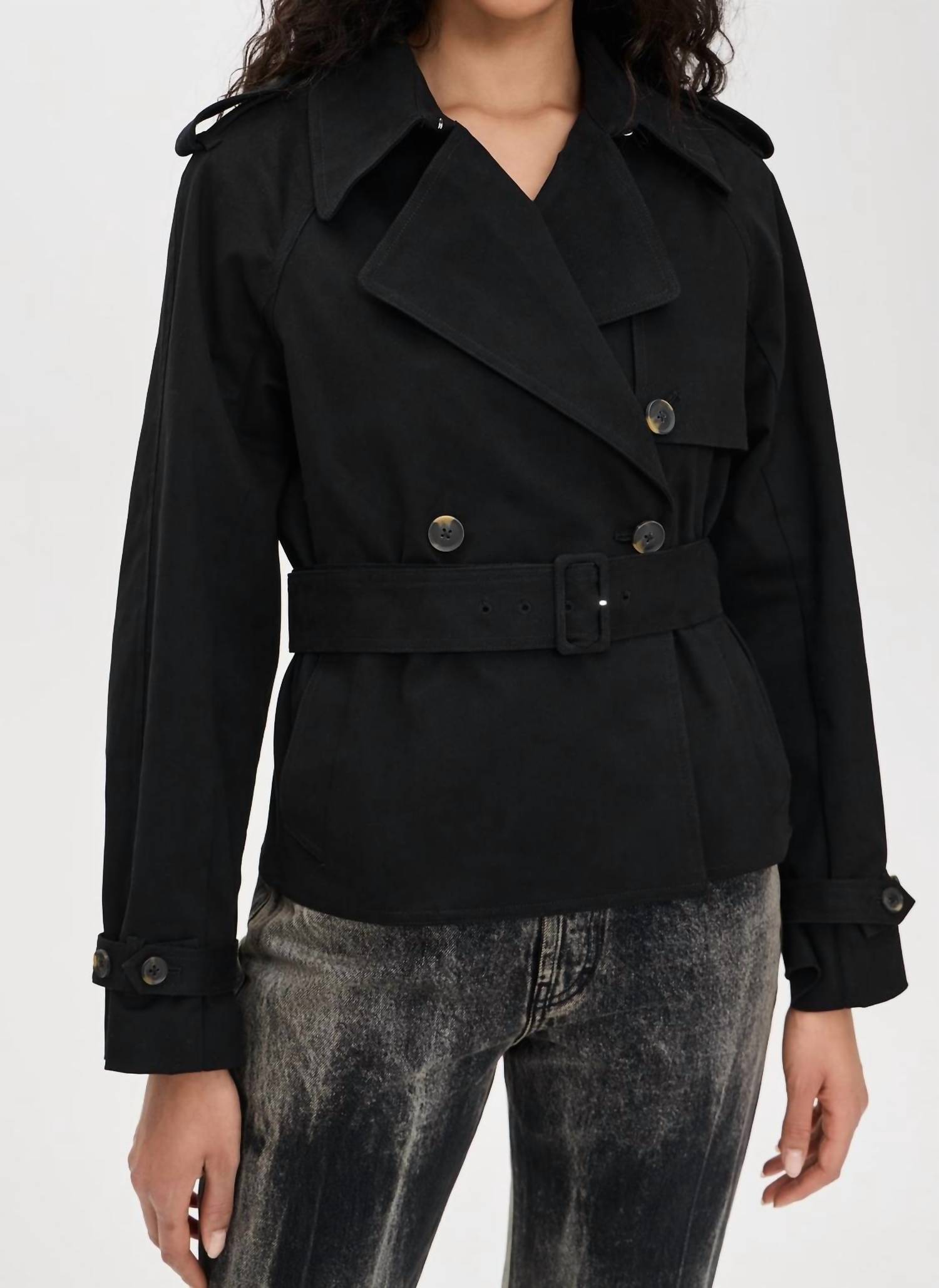 GOOD AMERICAN Cropped Trench Jacket in black - women's jacket - view 6