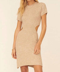 Promesa - Ribbed Knit Short Sleeve Cutout Mini Sweater Dress