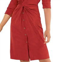 GRETCHEN SCOTT Ultra Suede Twist And Shout Mini Dress in red - women's dress - detail view