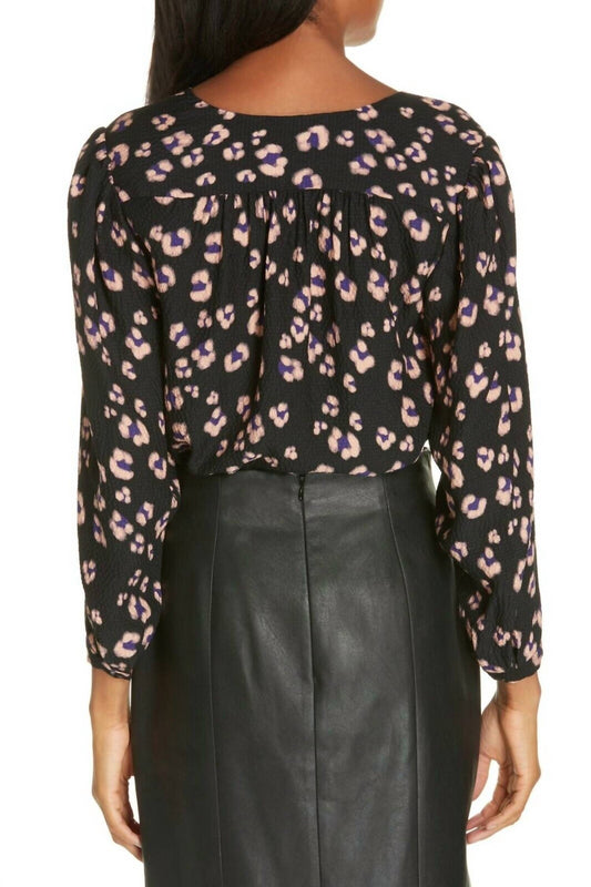 Rebecca Taylor - V Neck Cheetah Print Silk Blouse