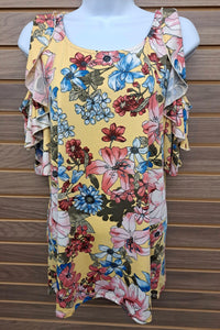Annabelle - Women's Cold Shoulder Tiered Ruffle Sleeve Floral