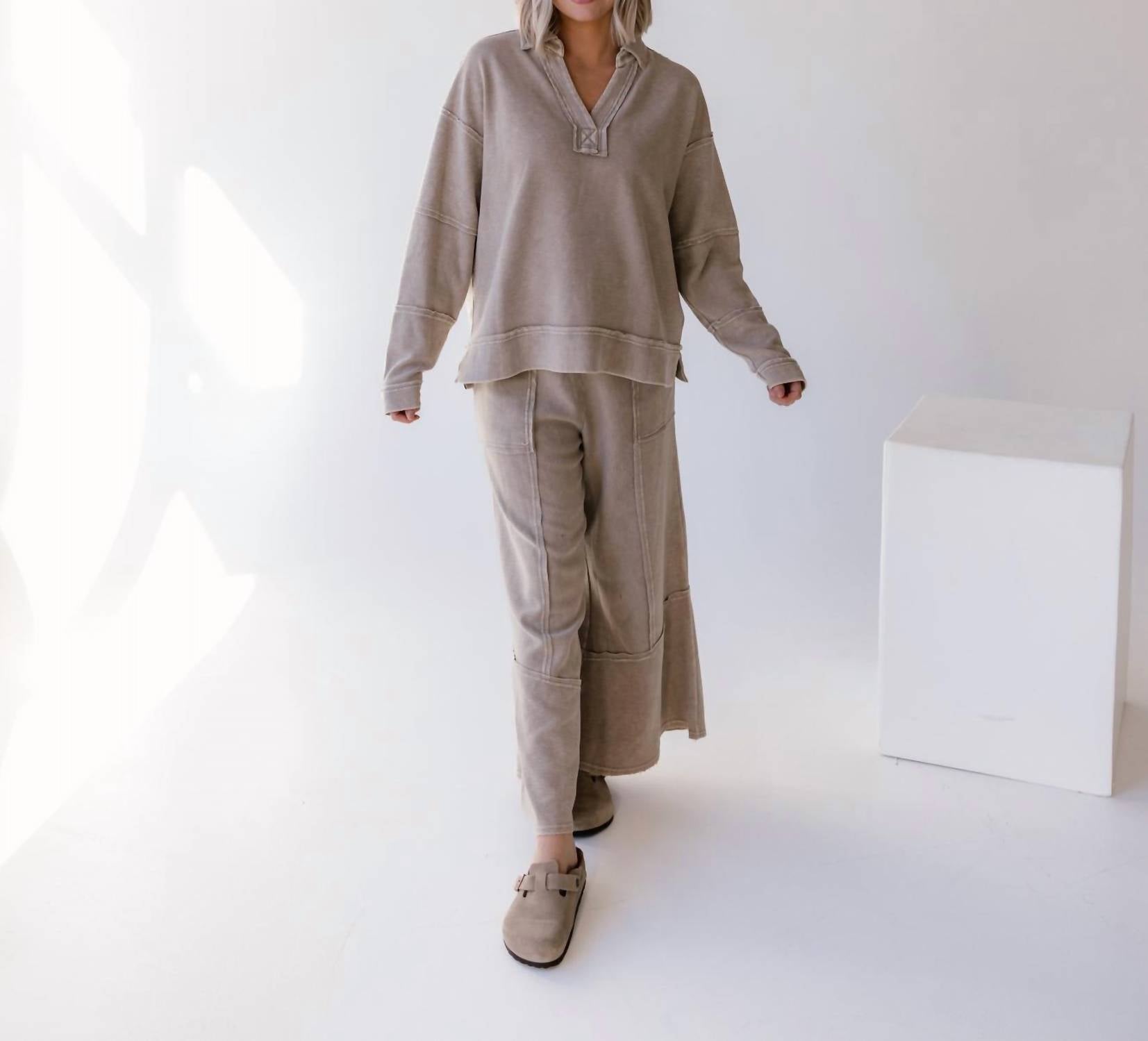 Easel - Carlie Wide Leg Mineral Wash Pants