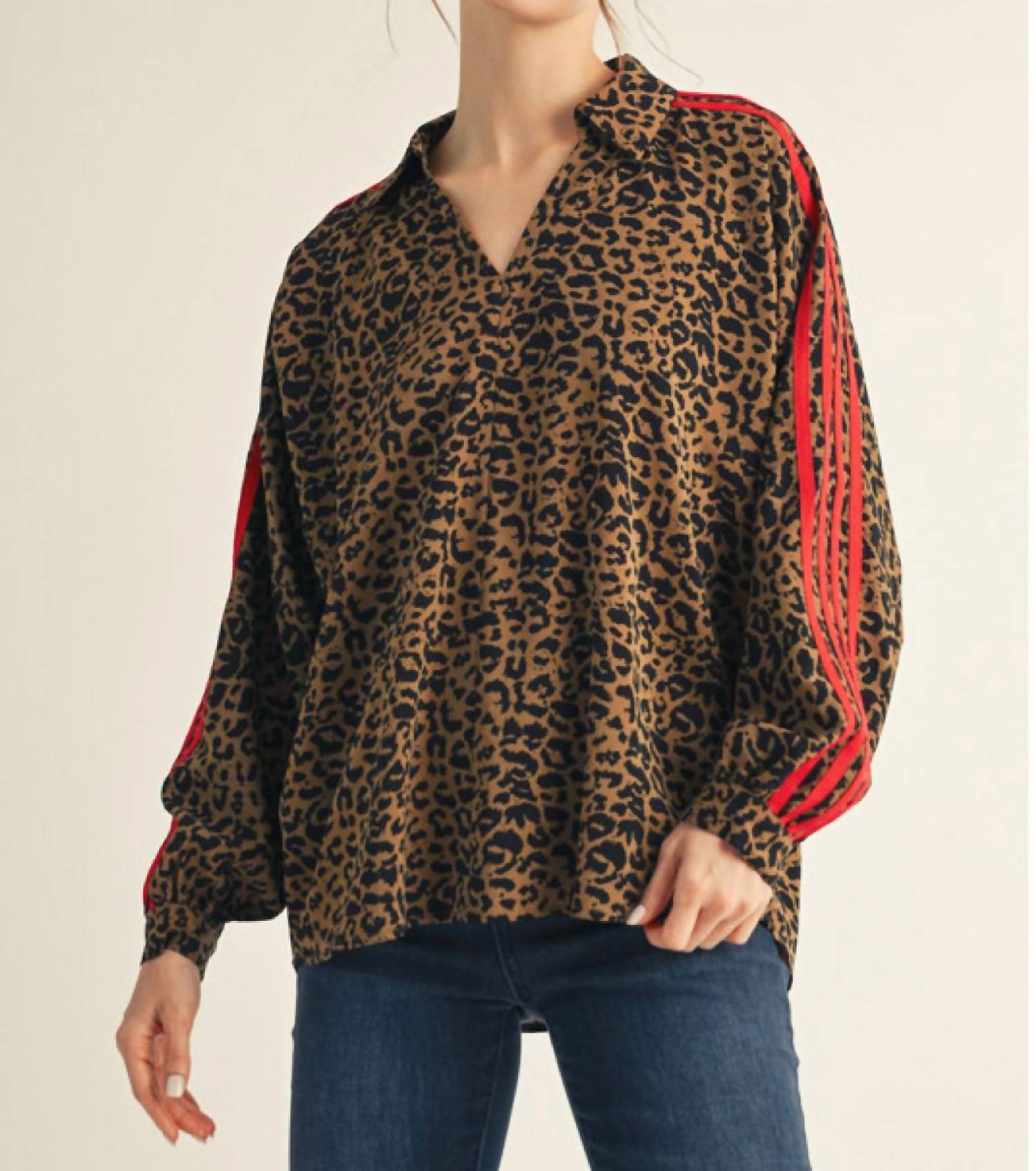 Jodifl Leopard Print With Stripe Detail in brown - women's sweater